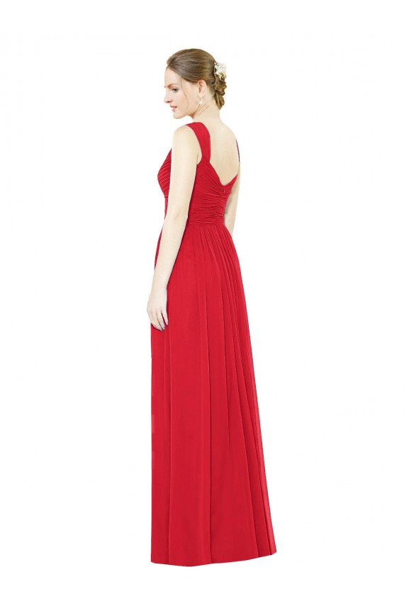 Rouge Trapèze Mousseline Longue Robes demoiselle d'honneur en Gros