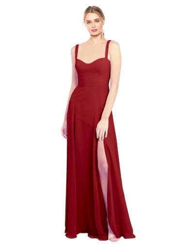 Rouge Trapèze Mousseline Longue Robes demoiselle d'honneur en Gros