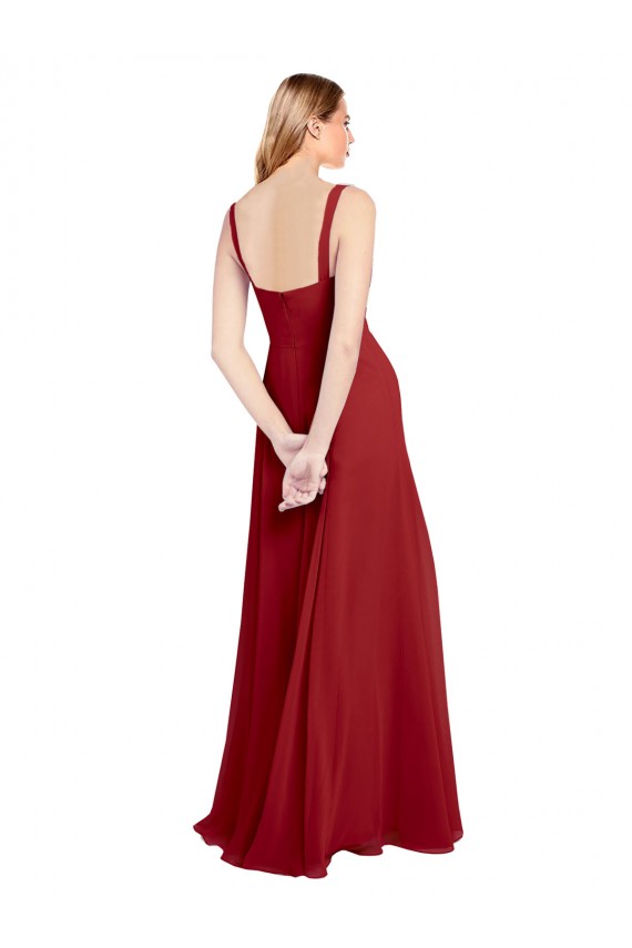 Rouge Trapèze Mousseline Longue Robes demoiselle d'honneur en Gros