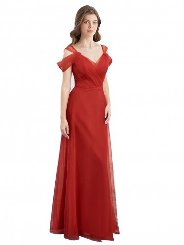 Rouge Trapèze Tulle Longue Robes demoiselle d'honneur en Gros