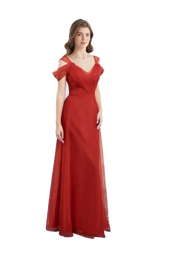 Rouge Trapèze Tulle Longue Robes demoiselle d'honneur en Gros