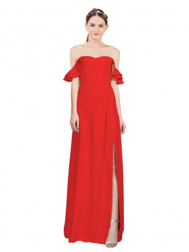 Rouge Trapèze Épaule Dénudée Crêpe Stretch Longue Formelles Robes demoiselle d'honneur / Robes de soirée / Robes de bal en Gros