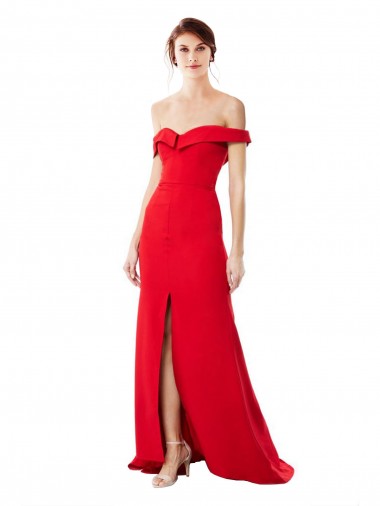 Rouge Trapèze Épaule Dénudée Crêpe Stretch Longue Formelles Robes demoiselle d'honneur / Robes de soirée / Robes de bal en Gros