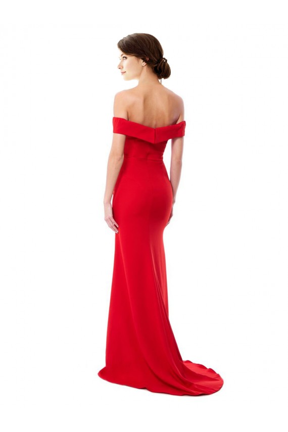 Rouge Trapèze Épaule Dénudée Crêpe Stretch Longue Formelles Robes demoiselle d'honneur / Robes de soirée / Robes de bal en Gros
