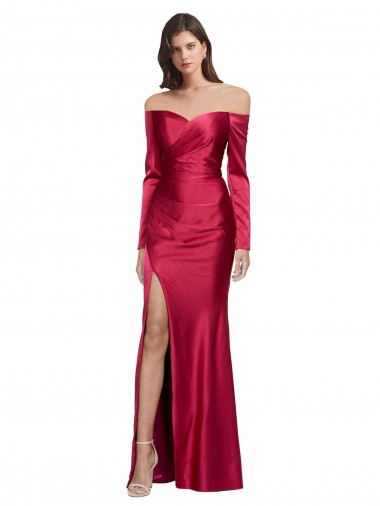 Rouge foncé Fourreau Satiné Stretch Longue Formelles Robes demoiselle d'honneur / Robes de soirée / Robes de bal en Gros