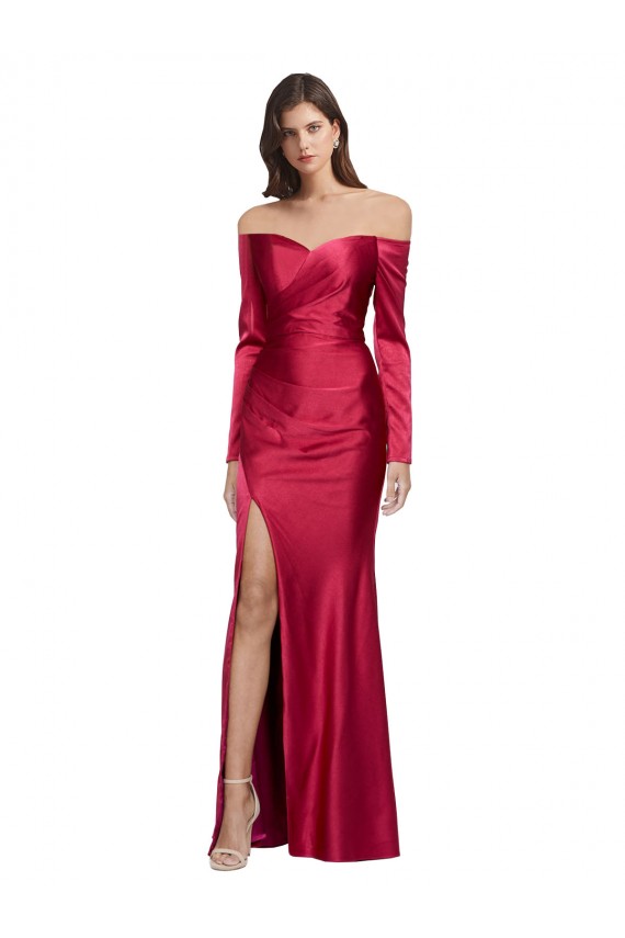Rouge foncé Fourreau Satiné Stretch Longue Formelles Robes demoiselle d'honneur / Robes de soirée / Robes de bal en Gros