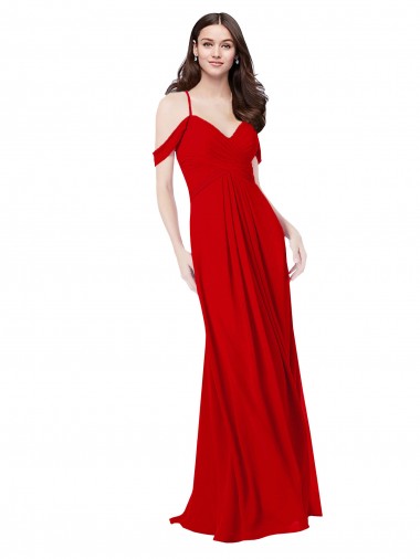 Rouge foncé Trapèze Col V Mousseline Longue Robes demoiselle d'honneur en Gros