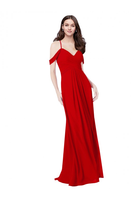 Rouge foncé Trapèze Col V Mousseline Longue Robes demoiselle d'honneur en Gros