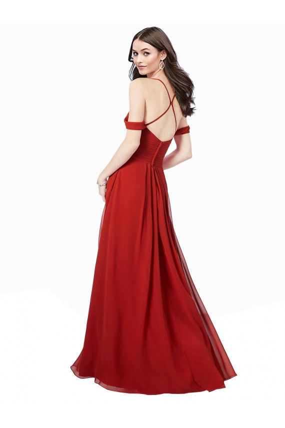 Rouge foncé Trapèze Col V Mousseline Longue Robes demoiselle d'honneur en Gros