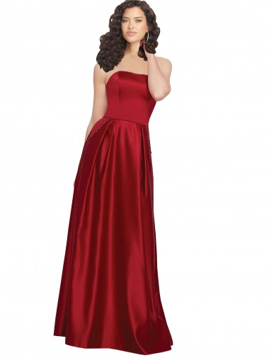 Rouge foncé Trapèze Sans bretelle Satiné Longue Robes demoiselle d'honneur / Robes de bal en Gros
