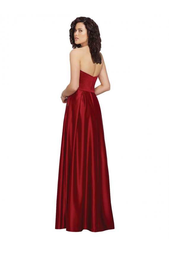 Rouge foncé Trapèze Sans bretelle Satiné Longue Robes demoiselle d'honneur / Robes de bal en Gros