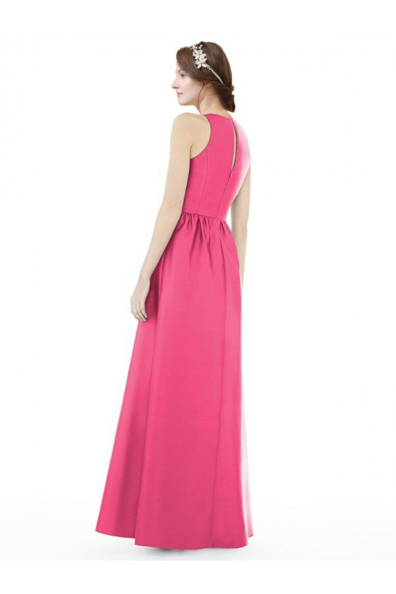 Rubis Trapèze Col bijou Satiné Longue Robes demoiselle d'honneur en Gros