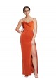 Rust Fourreau Bretelles spaghetti Balayage train Satiné Stretch Longue Formelles Robes demoiselle d'honneur / Robes de soirée / Robes de bal en Gros