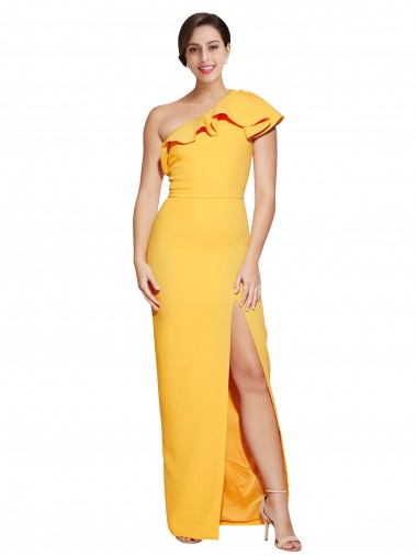 Safran Fourreau Crêpe Stretch Longue Formelles Robes demoiselle d'honneur / Robes de soirée / Robes de bal en Gros