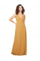 Safran Trapèze Col V Mousseline Longue Robes demoiselle d'honneur en Gros