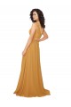 Safran Trapèze Col V Mousseline Longue Robes demoiselle d'honneur en Gros