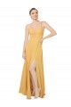 Safran Trapèze Col V Mousseline Longue Robes demoiselle d'honneur en Gros