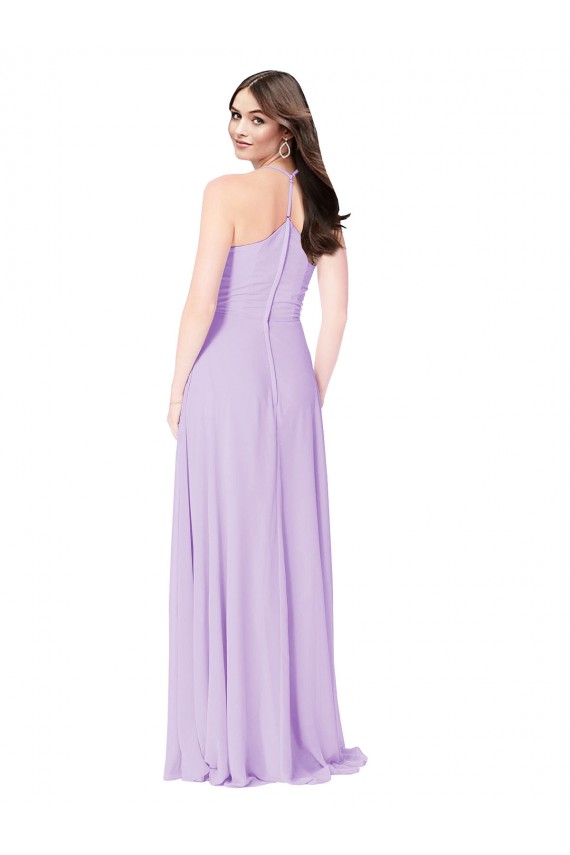 Safran Trapèze Col V Mousseline Longue Robes demoiselle d'honneur en Gros