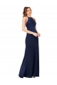 Saphir Fourreau Col Haut Satiné Soyeux Longue Formelles Robes demoiselle d'honneur / Robes de soirée / Robes de bal en Gros