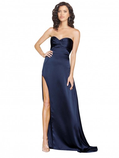 Saphir Trapèze Col Haut Satiné Soyeux Longue Formelles Robes demoiselle d'honneur / Robes de soirée / Robes de bal en Gros