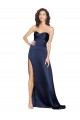 Saphir Trapèze Col Haut Satiné Soyeux Longue Formelles Robes demoiselle d'honneur / Robes de soirée / Robes de bal en Gros