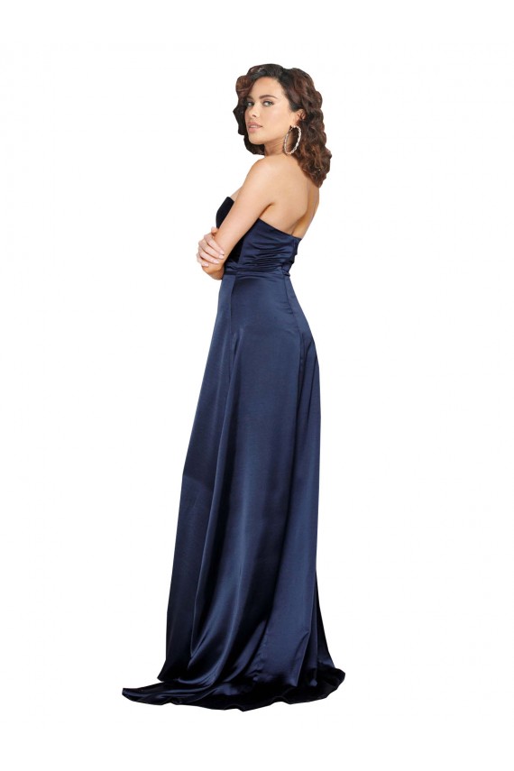 Saphir Trapèze Col Haut Satiné Soyeux Longue Formelles Robes demoiselle d'honneur / Robes de soirée / Robes de bal en Gros