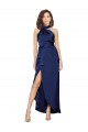 Saphir Trapèze Licou Col Haut Satiné Soyeux Longue Asymétrique Formelles Robes demoiselle d'honneur / Robes de soirée / Robes de bal en Gros