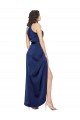 Saphir Trapèze Licou Col Haut Satiné Soyeux Longue Asymétrique Formelles Robes demoiselle d'honneur / Robes de soirée / Robes de bal en Gros