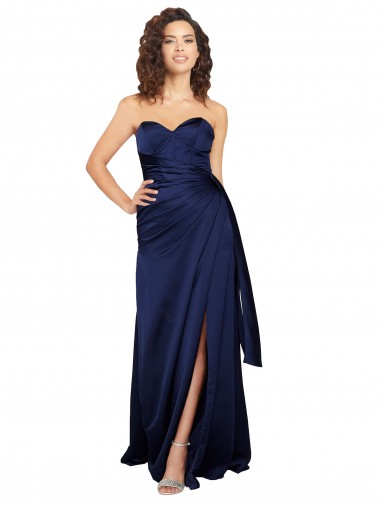 Saphir Trapèze Sans bretelle Satiné Soyeux Longue Formelles Robes demoiselle d'honneur / Robes de soirée / Robes de bal en Gros