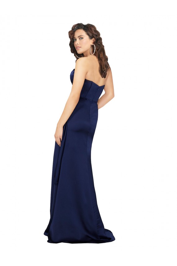 Saphir Trapèze Sans bretelle Satiné Soyeux Longue Formelles Robes demoiselle d'honneur / Robes de soirée / Robes de bal en Gros