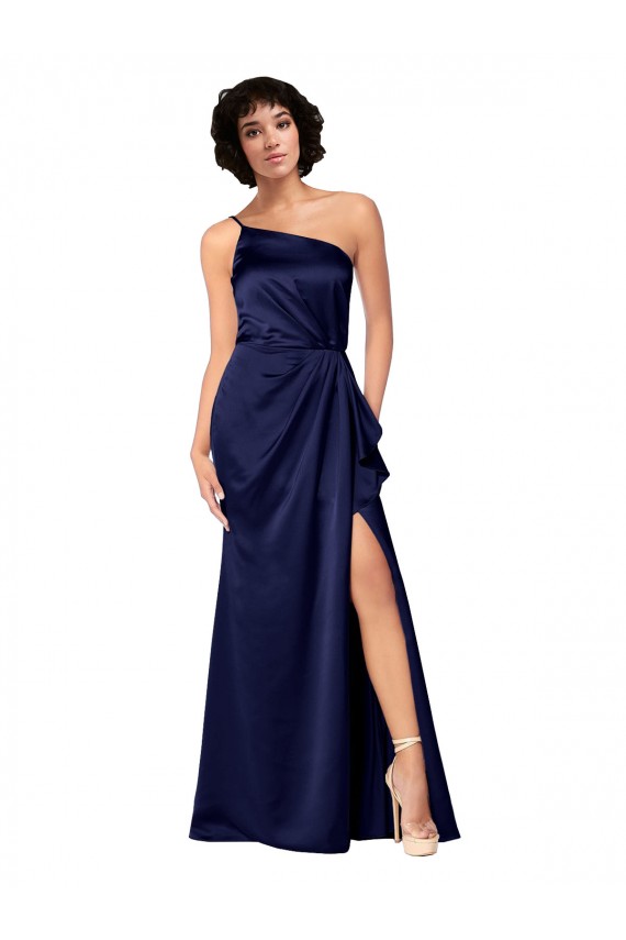 Saphir Trapèze Satiné Soyeux Longue Formelles Robes demoiselle d'honneur / Robes de soirée / Robes de bal en Gros