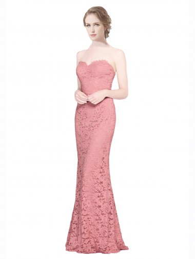 Saumon Sirène Sans bretelle Dentelle Longue Robes demoiselle d'honneur / Robes de bal en Gros