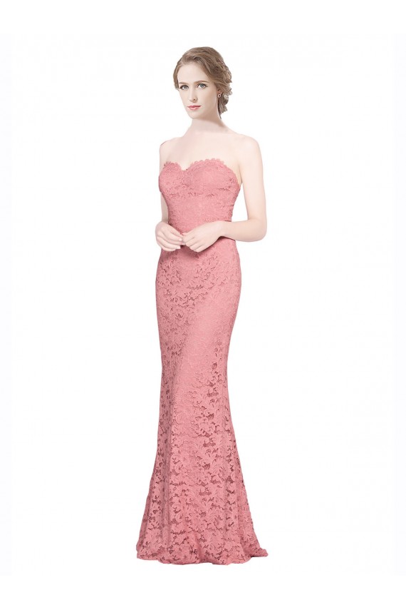 Saumon Sirène Sans bretelle Dentelle Longue Robes demoiselle d'honneur / Robes de bal en Gros