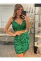 Shamrock Vert Fourreau Col V Courte Paillettes Velours Courte Robes de bal en Gros