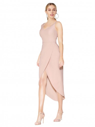 Sirène Bretelles spaghetti Crêpe Stretch Courte Asymétrique Robes demoiselle d'honneur / Robes de soirée / Robes de cocktail en Gros