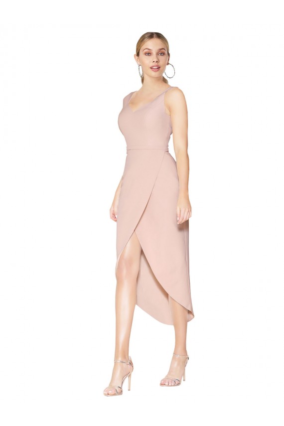 Sirène Bretelles spaghetti Crêpe Stretch Courte Asymétrique Robes demoiselle d'honneur / Robes de soirée / Robes de cocktail en Gros
