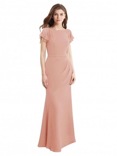 Sirène Col Bateau Col Haut Mousseline Longue Robes demoiselle d'honneur / Robes de bal en Gros