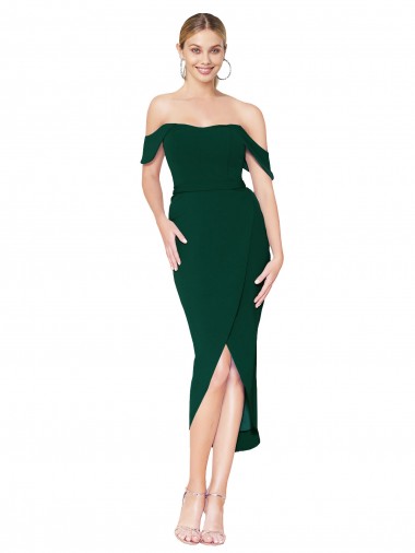 Sirène Épaule Dénudée Col Haut Crêpe Stretch Courte Asymétrique Robes demoiselle d'honneur / Robes de soirée / Robes de cocktail en Gros