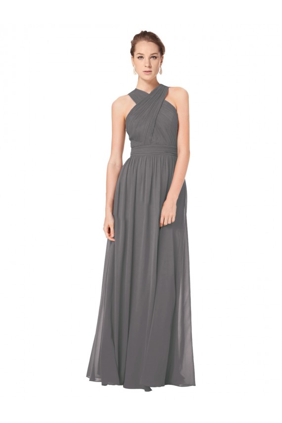 Stormy Silver Trapèze Licou Mousseline Longue Robes demoiselle d'honneur en Gros