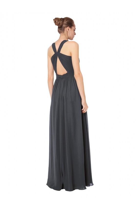 Stormy Silver Trapèze Licou Mousseline Longue Robes demoiselle d'honneur en Gros