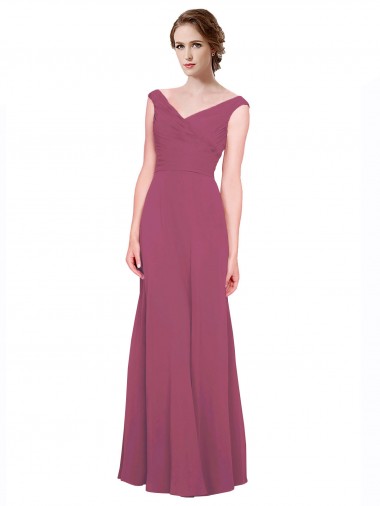 Taupe Trapèze Col V Mousseline Longue Robes demoiselle d'honneur en Gros