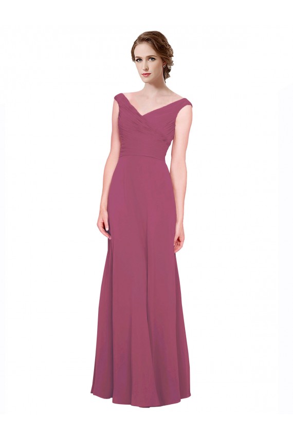 Taupe Trapèze Col V Mousseline Longue Robes demoiselle d'honneur en Gros