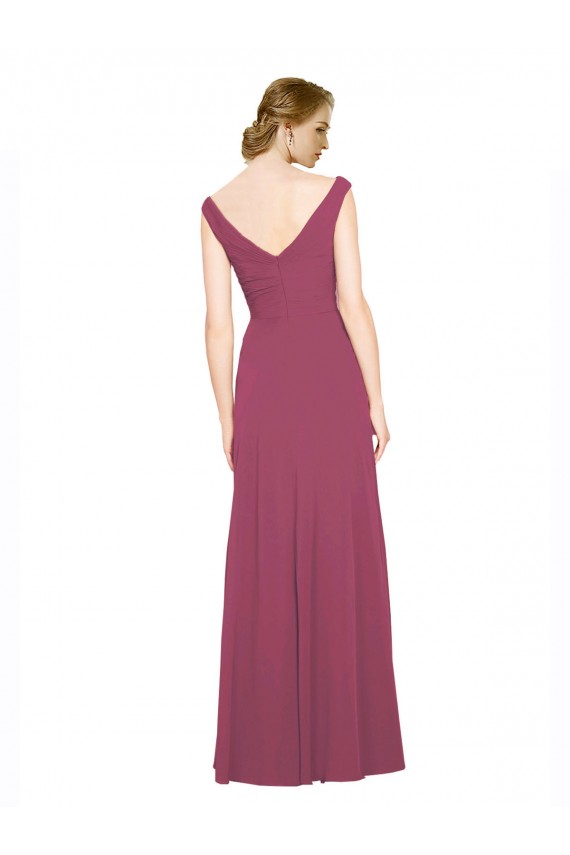 Taupe Trapèze Col V Mousseline Longue Robes demoiselle d'honneur en Gros