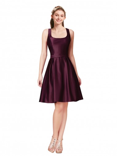 Trapèze Bateau Satiné Courte Robes demoiselle d'honneur / Robes de bal / Robes de cocktail en Gros