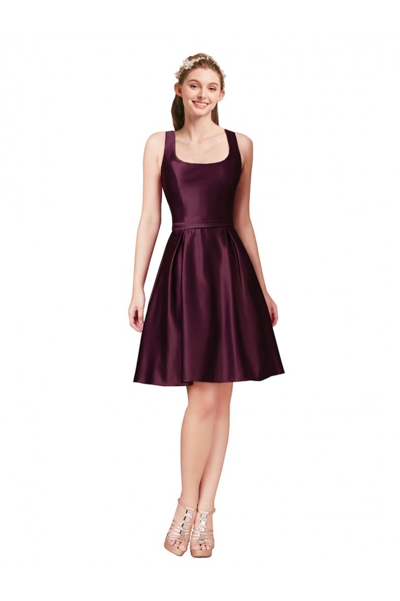 Trapèze Bateau Satiné Courte Robes demoiselle d'honneur / Robes de bal / Robes de cocktail en Gros