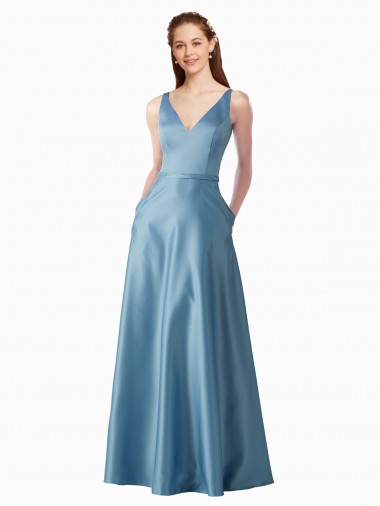 Trapèze Col Haut Satiné Longue Robes demoiselle d'honneur / Robes de bal en Gros