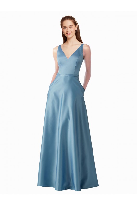 Trapèze Col Haut Satiné Longue Robes demoiselle d'honneur / Robes de bal en Gros