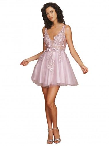 Trapèze Col V Courte Tulle Courte Robes demoiselle d'honneur / Robes de cocktail en Gros