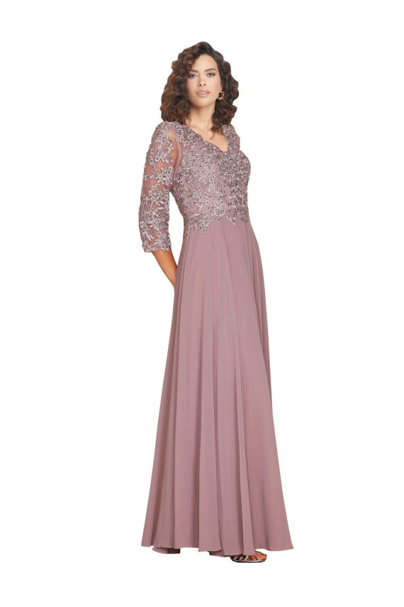 Trapèze Col V Mousseline Longue Robes demoiselle d'honneur / Robes de bal en Gros
