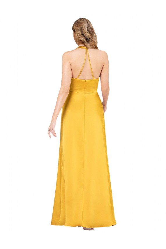 Trapèze Col V Satiné Soyeux Longue Asymétrique Formelles Robes demoiselle d'honneur / Robes de soirée / Robes de bal en Gros
